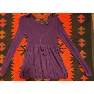 Vintage Purple Long-Sleeve Ribbed Cotton Tunic Empire Sweater Moda International